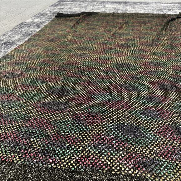 1 Yard Holographic Multi-Color Iridescent Sequin Dot Fabric On Black/Gold Knit - Picture 7 of 8